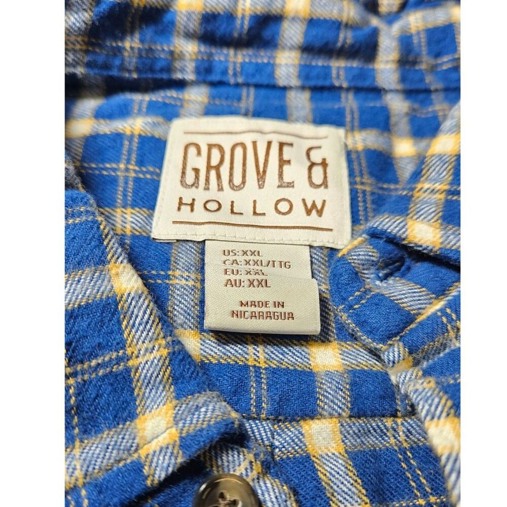 Grove & Hollow Men's XXL Blue Gold Plaid Flannel Long Sleeve Shirt - Picture 2 of 5
